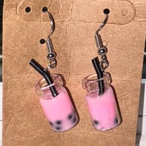Pink Boba Tea Earrings NEW